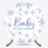 Lofaris White Purple Snowflake Round Baby Shower Backdrop